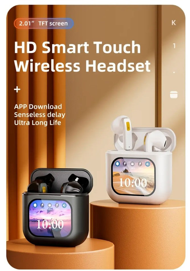 TWS Wireless Gaming Headset, LCD Touch Screen Display, ENC Intelligent Noise Cancellation Sleep Aid Headset
