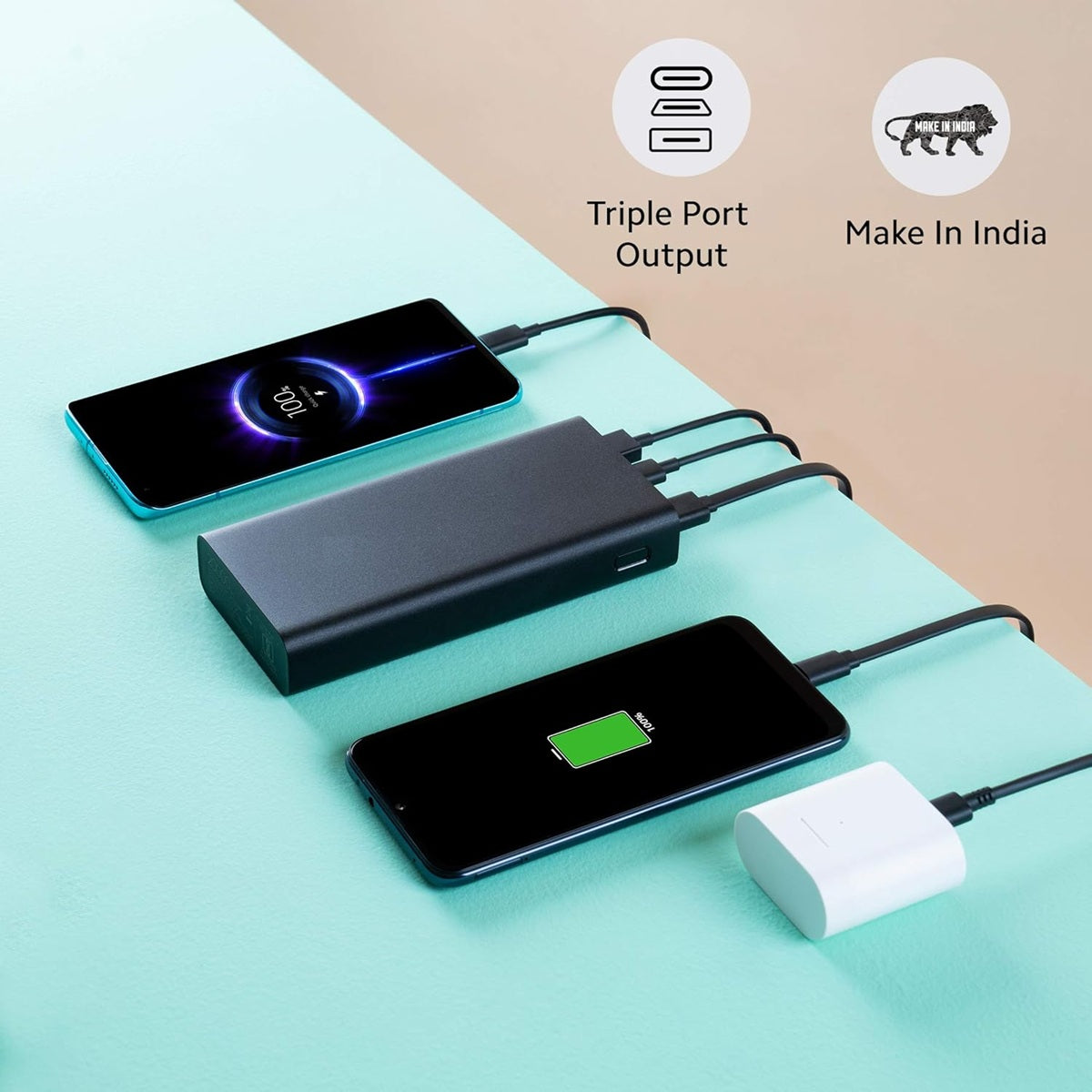 Power Bank 3i 20000mAh Lithium Polymer 18W Fast Power Delivery Charging | Input- Type C | Micro USB| Triple Output | Sandstone Black