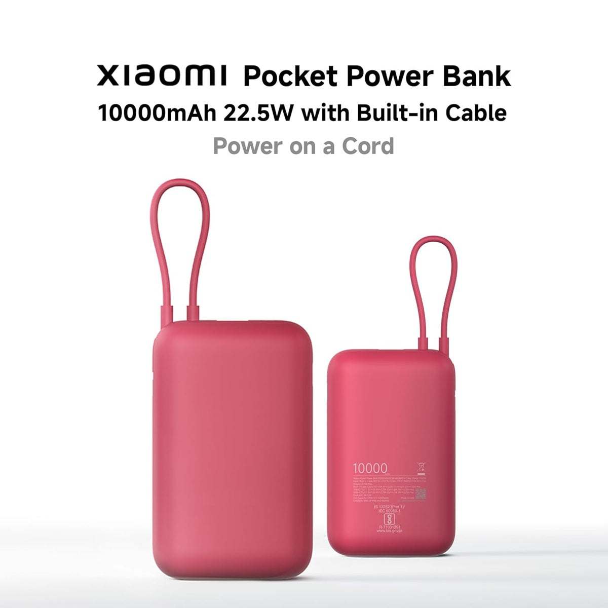 Pocket Power Bank 10000mAh 22.5W Fast Charging| Inbuilt Cable |Slim & Compact