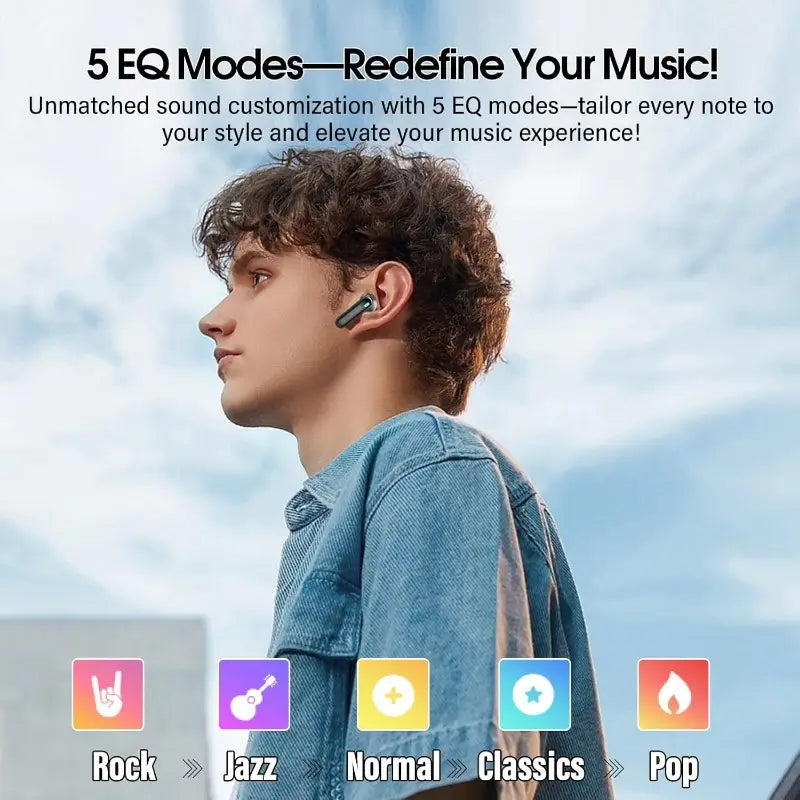 Wireless 5.4 Smart Headphones, Versatile Touchscreen Earbuds with 5 EQ Modes, 48H In-Ear Bass Stereo with ANC