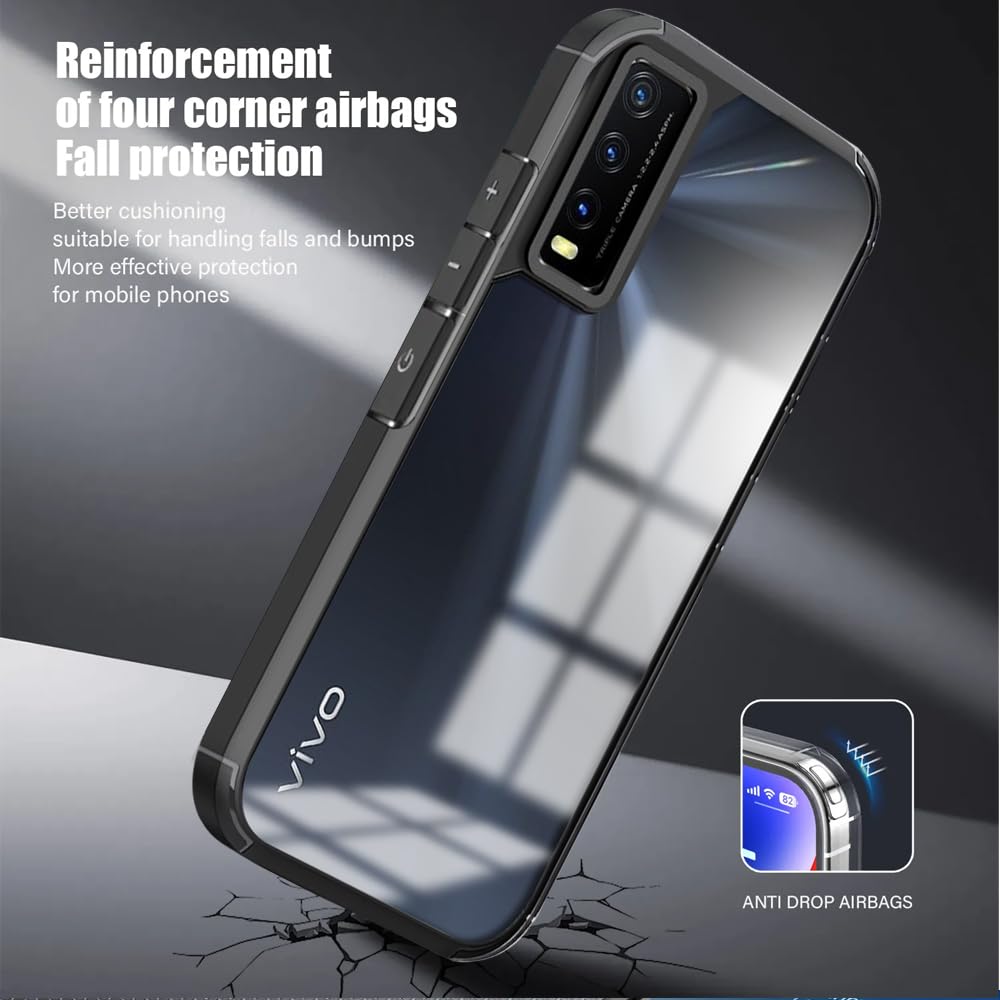 (Buy 1 Get 1 Free) Shockproof Bumper Case | Full Camera Protection | Raised Edges | Super Soft Side TPU | Bumper Case for Vivo Y20 -Black