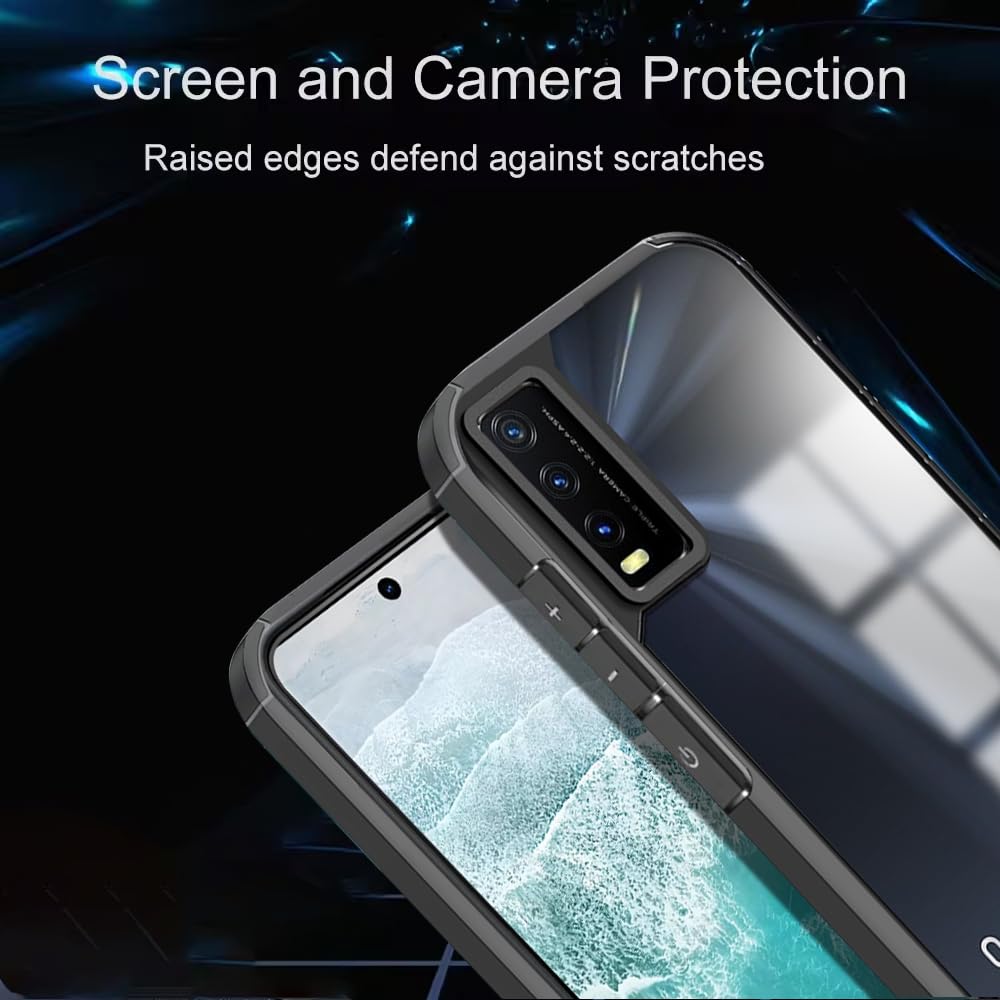 (Buy 1 Get 1 Free) Shockproof Bumper Case | Full Camera Protection | Raised Edges | Super Soft Side TPU | Bumper Case for Vivo Y20 -Black