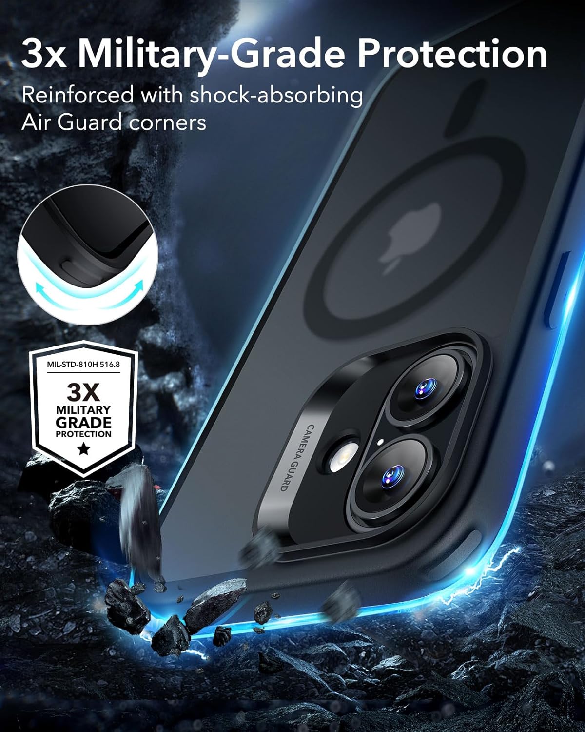 (Buy 1 Get 1 Free) iPhone 16 Back Case Cover with MagSafe (Black)