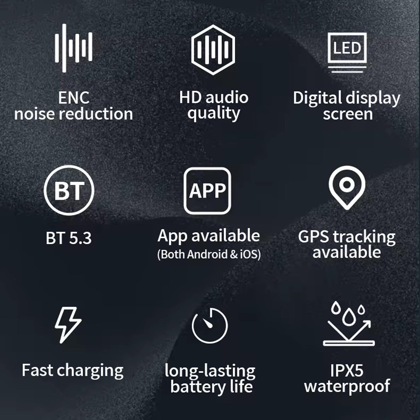 True Wireless Stereo in Ear Earbuds with Touch LCD Display and Active Noise-Cancellation
