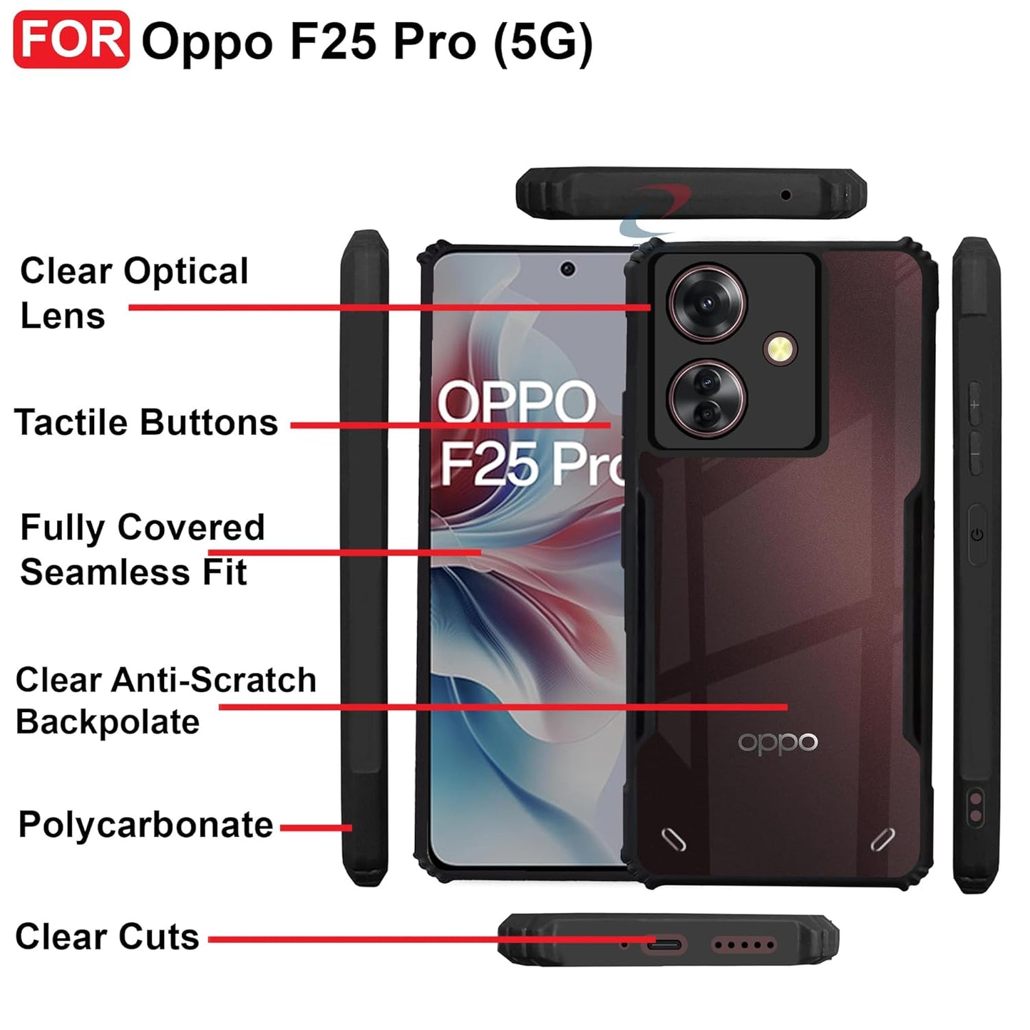 (Buy 1 Get 1 Free) F25 Pro (5G) Back Case Cover | Camera Protection Shockproof Bumper-Edge | Acrylic Crystal Clear 360 Degree Protection