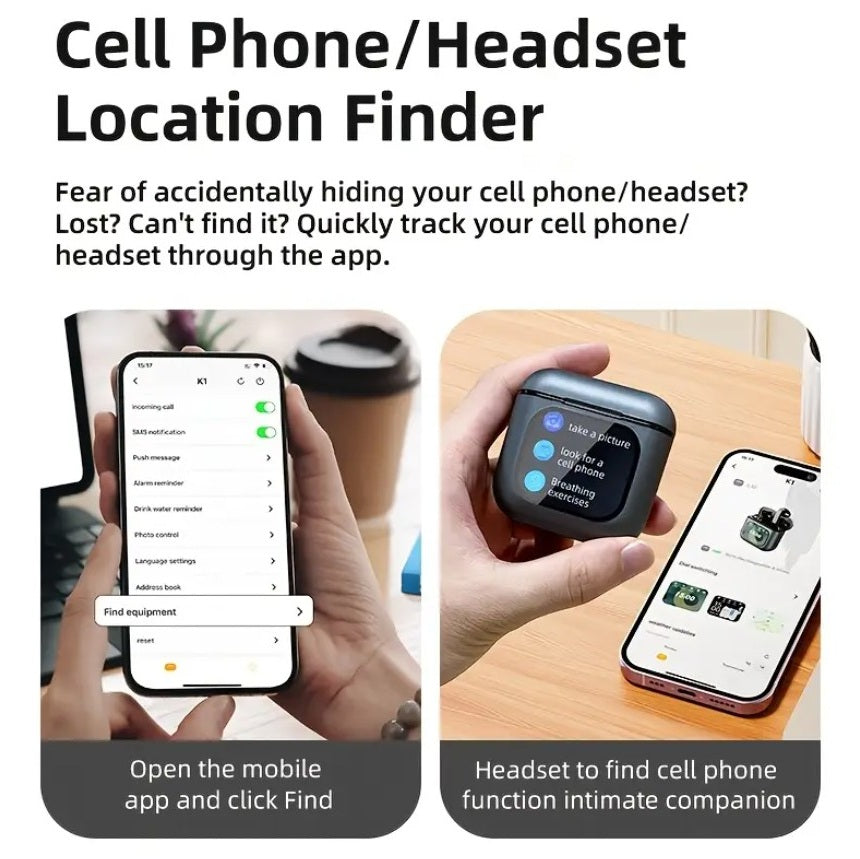 TWS Wireless Gaming Headset, LCD Touch Screen Display, ENC Intelligent Noise Cancellation Sleep Aid Headset