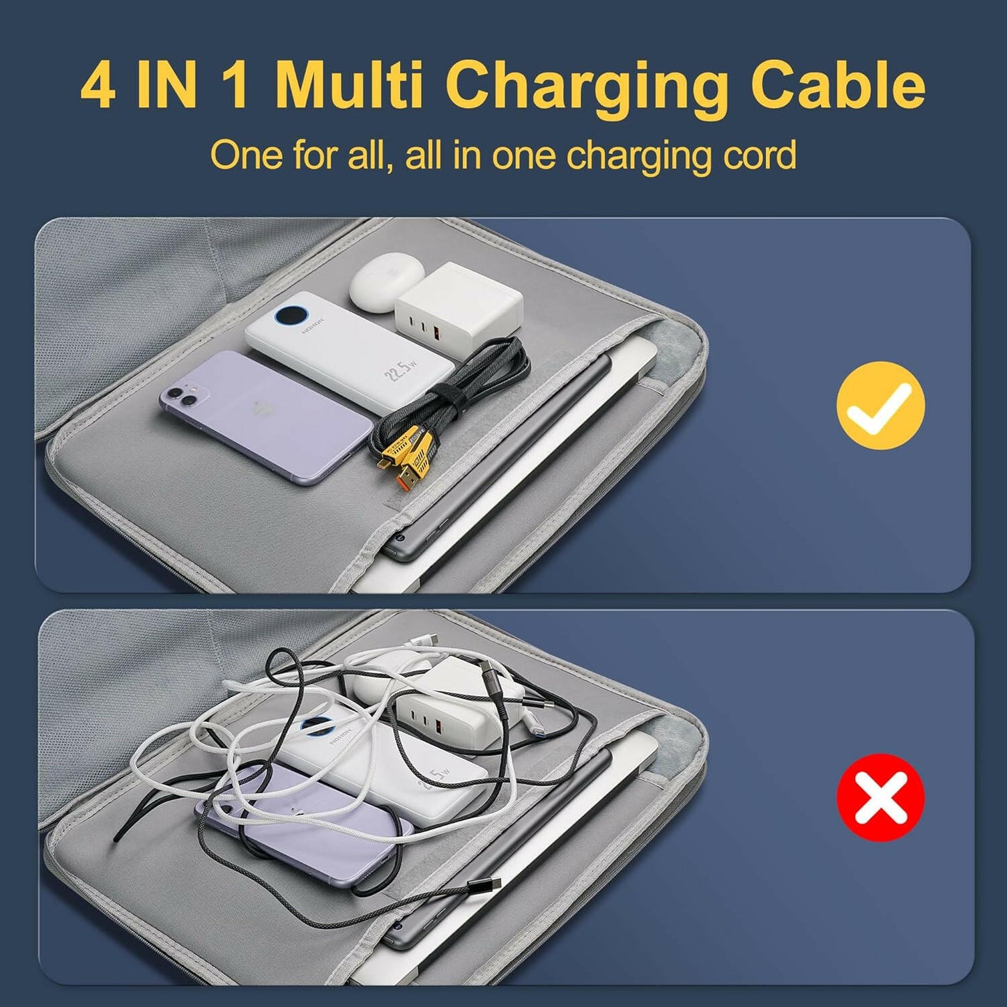 Multi Charging Cable, 4 in 1 Universal Fast Charging Cable with USB A/USB C to Type C 65W 27W PD