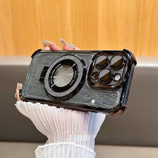 (Buy 1 Get 1 Free) Elegant Water Ripple Glitter Stand Case - iPhone