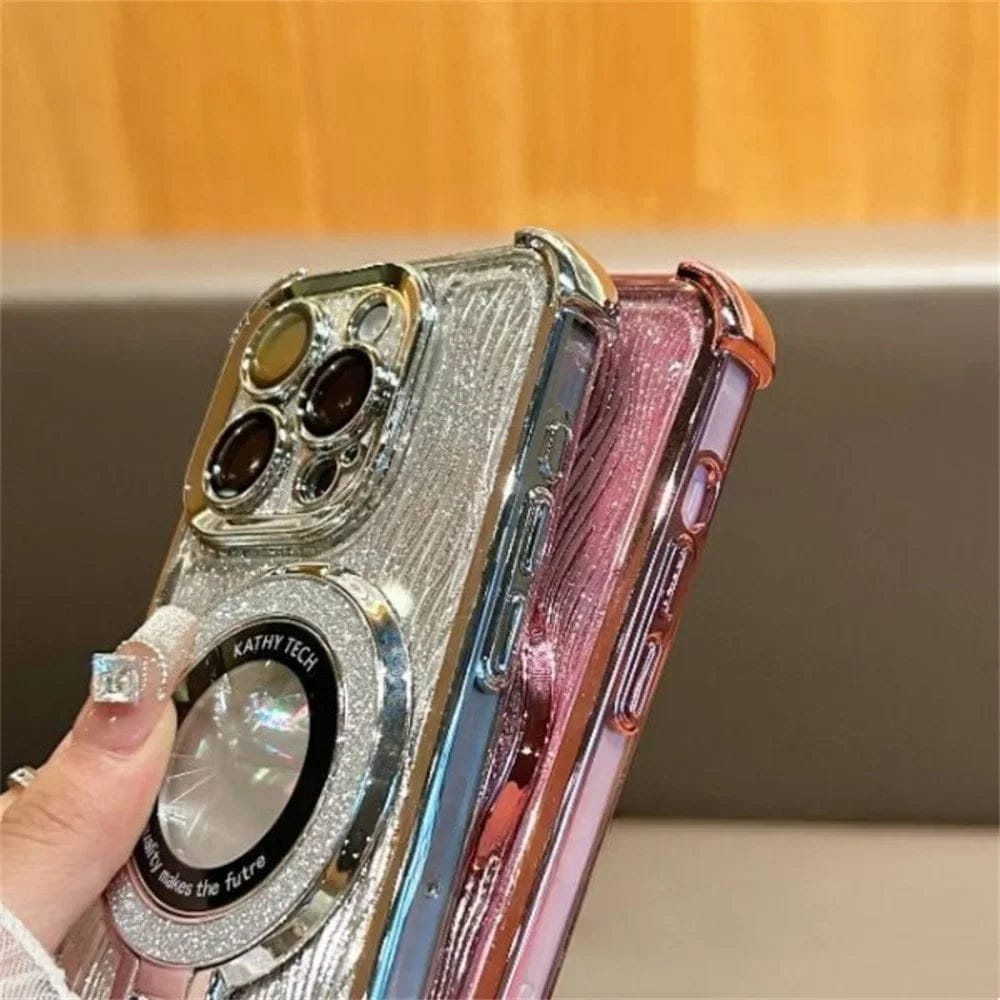 (Buy 1 Get 1 Free) Elegant Water Ripple Glitter Stand Case - iPhone