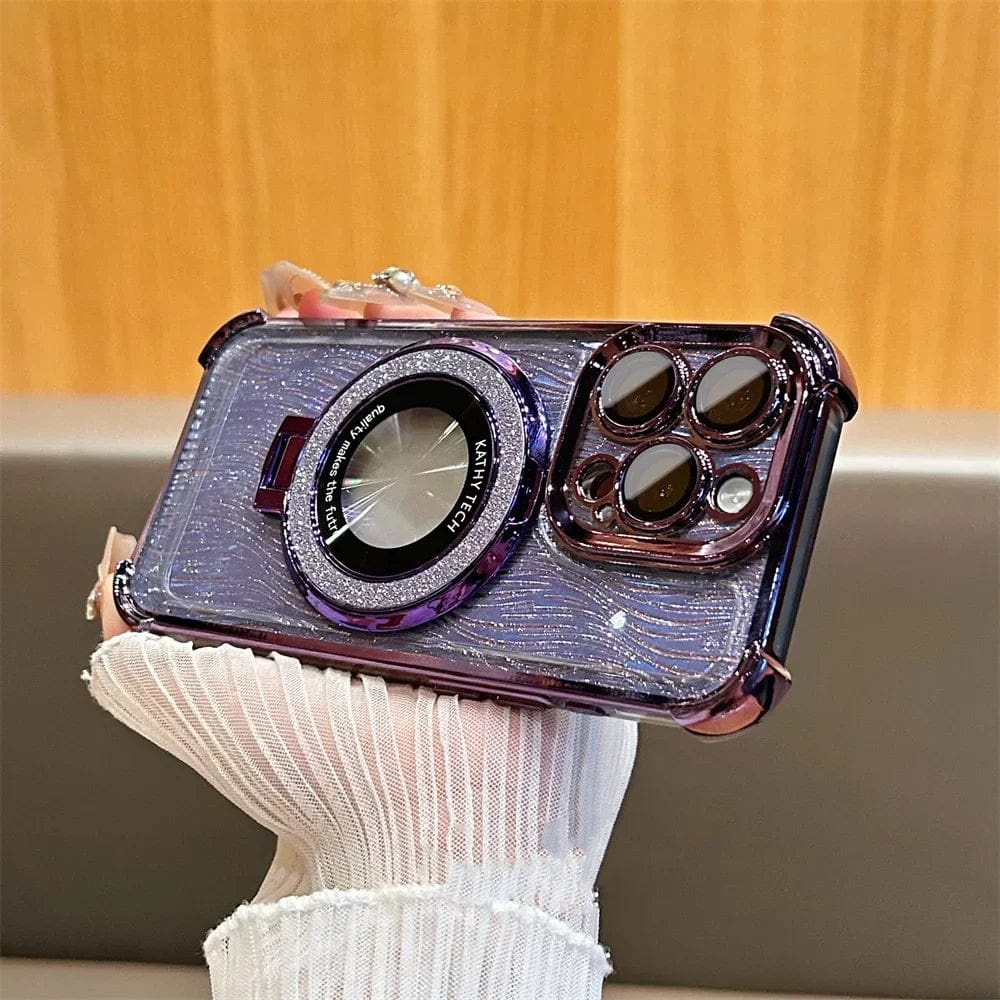 (Buy 1 Get 1 Free) Elegant Water Ripple Glitter Stand Case - iPhone