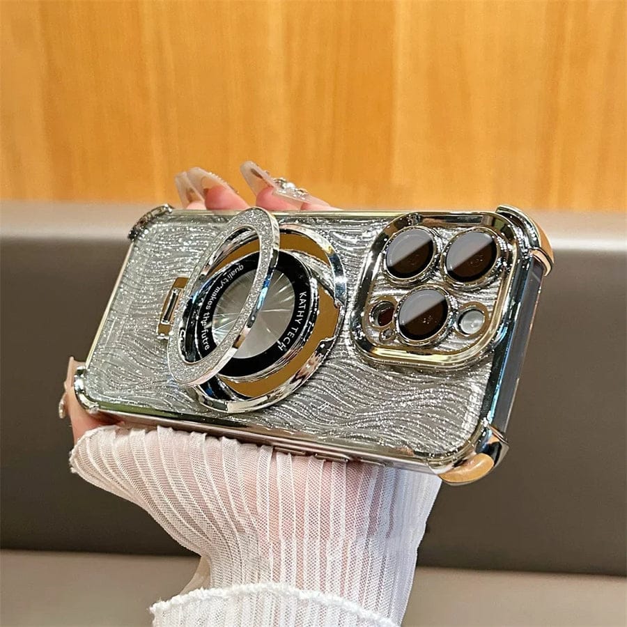 (Buy 1 Get 1 Free) Elegant Water Ripple Glitter Stand Case - iPhone