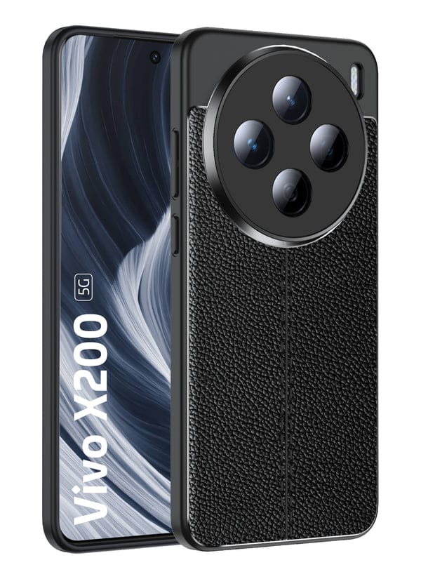 Leather Rugged Flexible TPU Series Shockproof Armor Back Cover for Vivo X200 5G, 6.67 inch