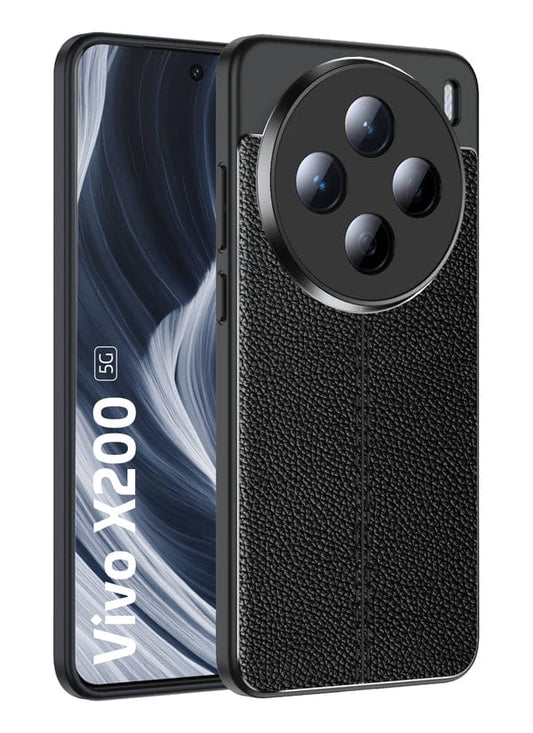Leather Rugged Flexible TPU Series Shockproof Armor Back Cover for Vivo X200 5G, 6.67 inch