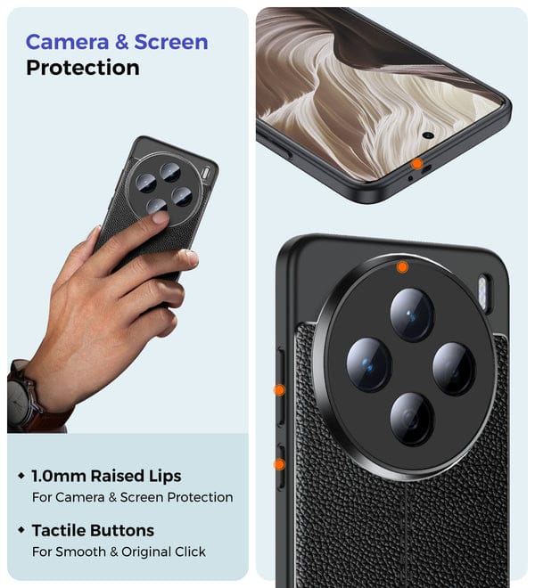 Leather Rugged Flexible TPU Series Shockproof Armor Back Cover for Vivo X200 5G, 6.67 inch