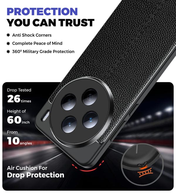 Leather Rugged Flexible TPU Series Shockproof Armor Back Cover for Vivo X200 5G, 6.67 inch