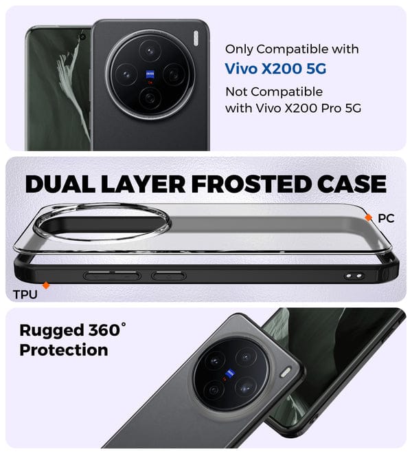Rugged Frosted Semi Transparent PC Shock Proof Slim Back Cover for Vivo X200 5G, 6.67 inch