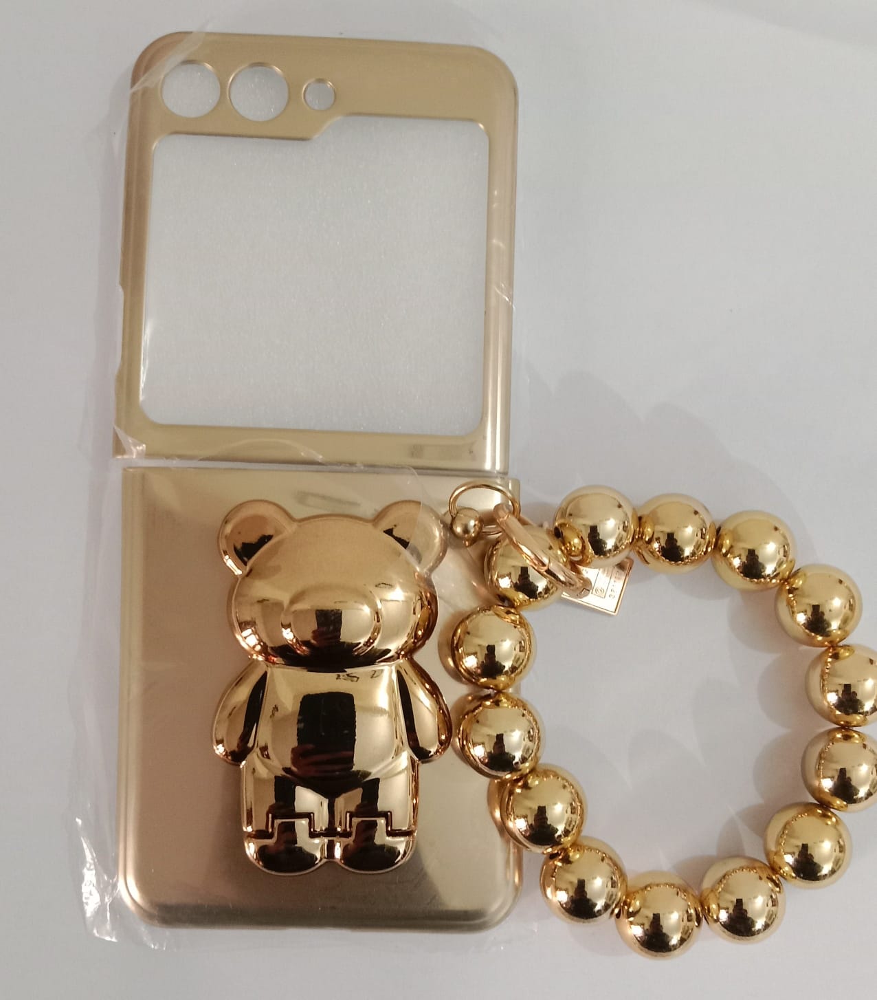 (Buy 1 Get 1 Free) Luxury Plating Bear Stand Cover with Chain- Samsung Flip Case