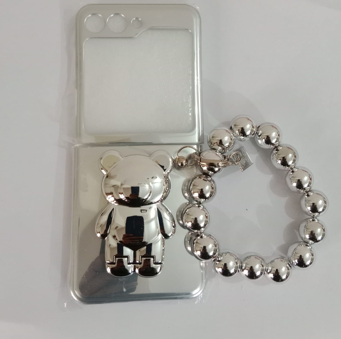 (Buy 1 Get 1 Free) Luxury Plating Bear Stand Cover with Chain- Samsung Flip Case