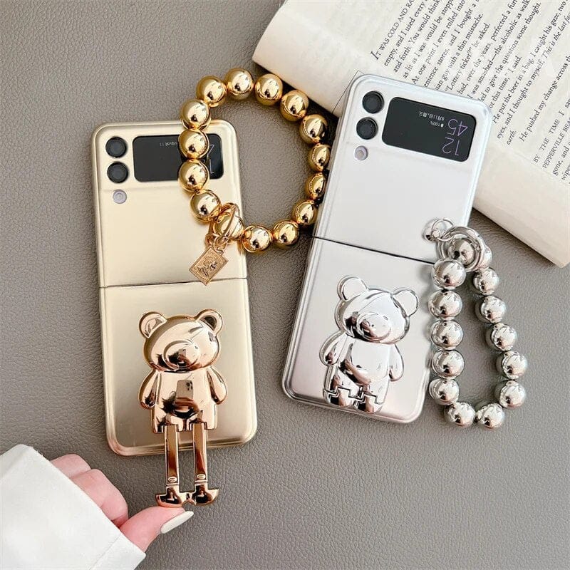 (Buy 1 Get 1 Free) Luxury Plating Bear Stand Cover with Chain- Samsung Flip Case