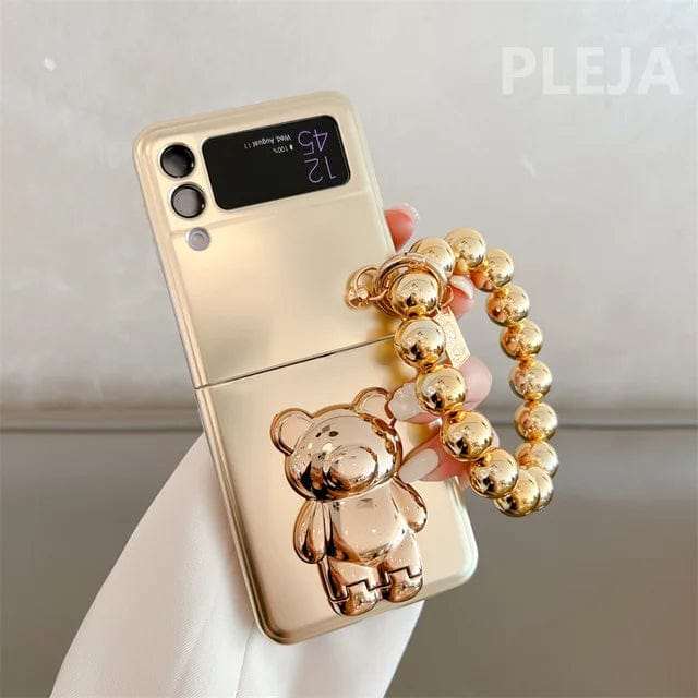 (Buy 1 Get 1 Free) Luxury Plating Bear Stand Cover with Chain- Samsung Flip Case