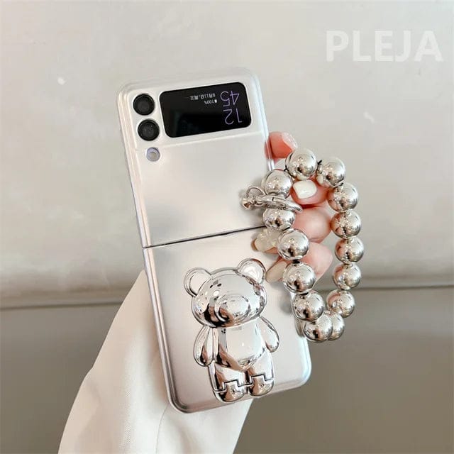 (Buy 1 Get 1 Free) Luxury Plating Bear Stand Cover with Chain- Samsung Flip Case
