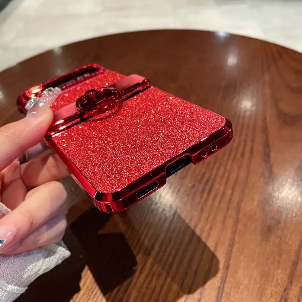 (Buy 1 Get 1 Free) Red Glitter Bling Samsung Flip Case With Ring Holder