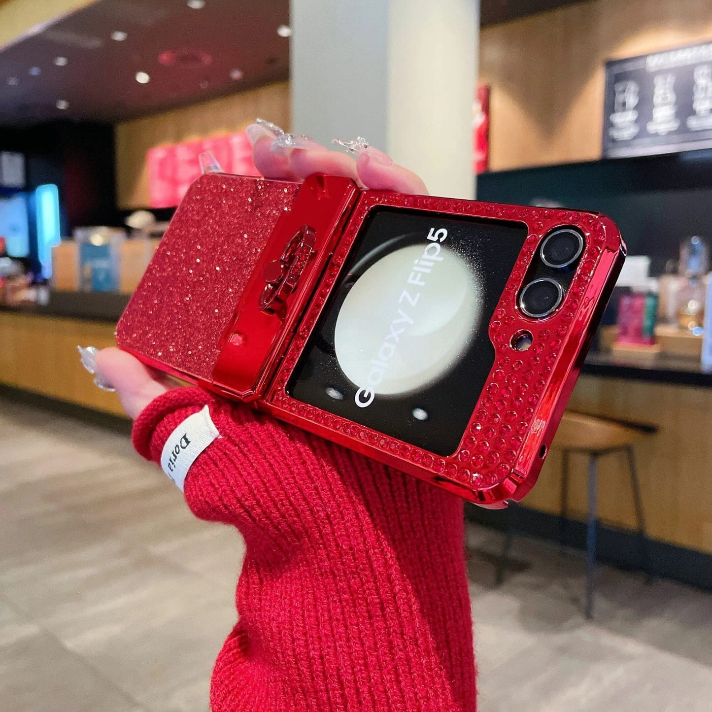 (Buy 1 Get 1 Free) Red Glitter Bling Samsung Flip Case With Ring Holder