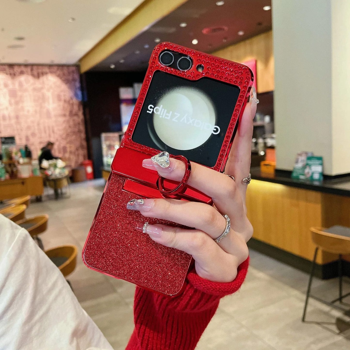 (Buy 1 Get 1 Free) Red Glitter Bling Samsung Flip Case With Ring Holder