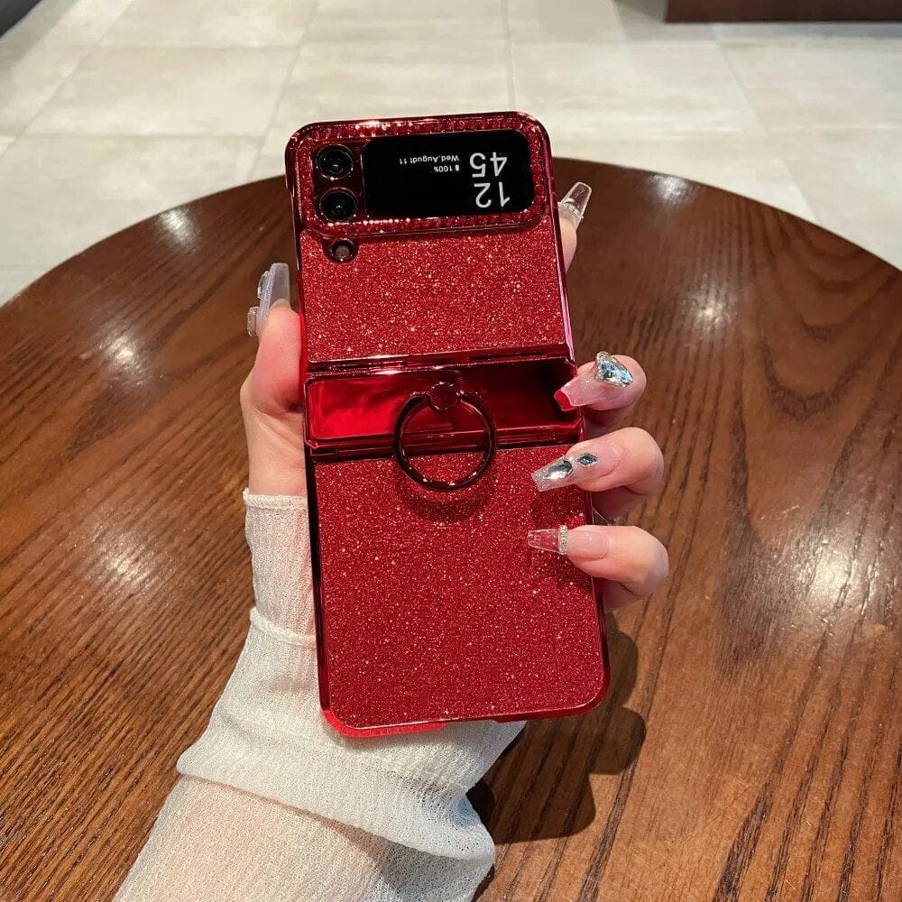 (Buy 1 Get 1 Free) Red Glitter Bling Samsung Flip Case With Ring Holder