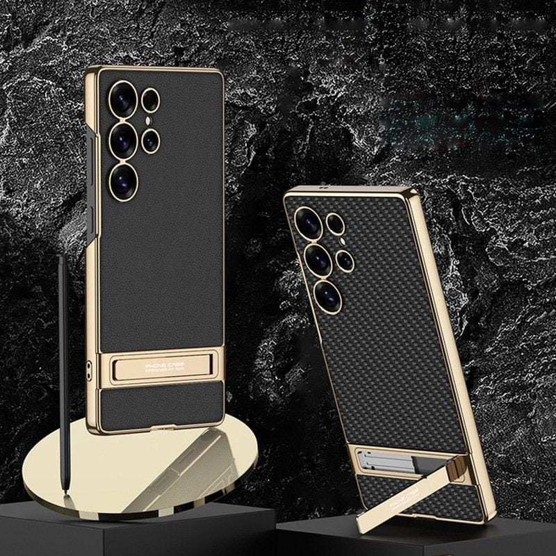 (Buy 1 Get 1 Free) Electroplated Plain Leather Triumph Stand Case