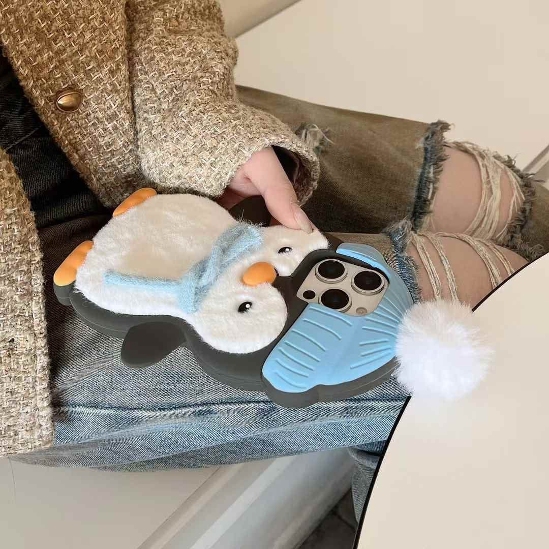 (Buy 1 Get 1 Free) Penguin With Scarf Plush Silicon iPhone Case