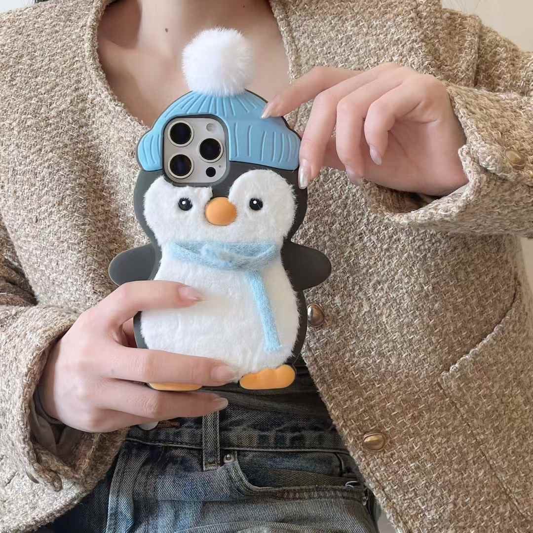 (Buy 1 Get 1 Free) Penguin With Scarf Plush Silicon iPhone Case