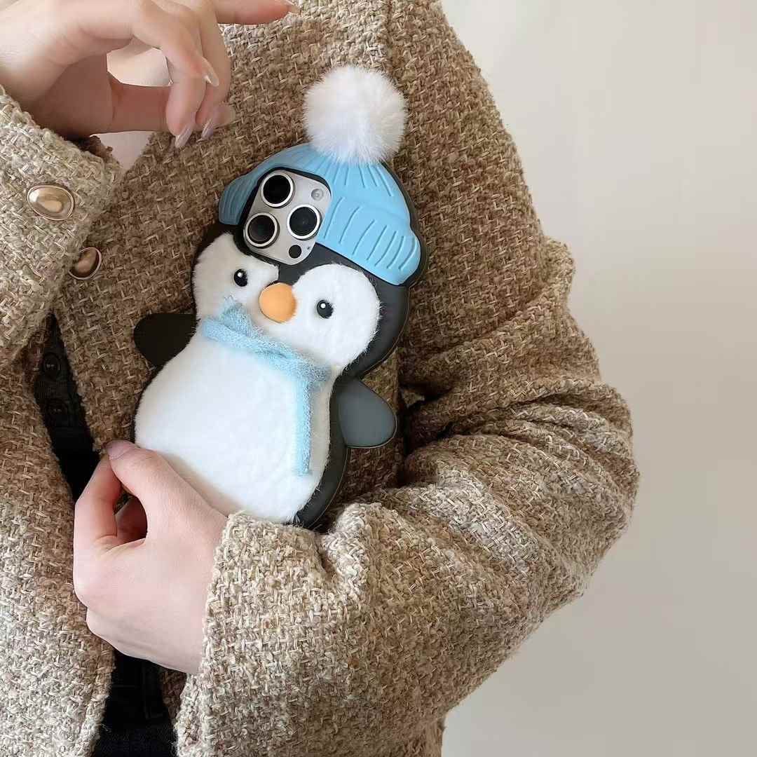 (Buy 1 Get 1 Free) Penguin With Scarf Plush Silicon iPhone Case