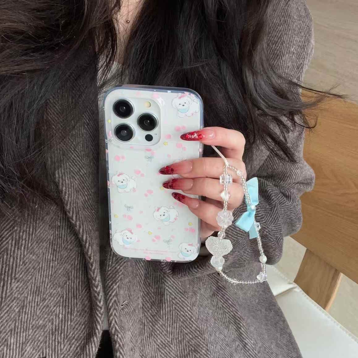 (Buy 1 Get 1 Free) Baby Puppy Silicon Case For iPhone With Bow Charm