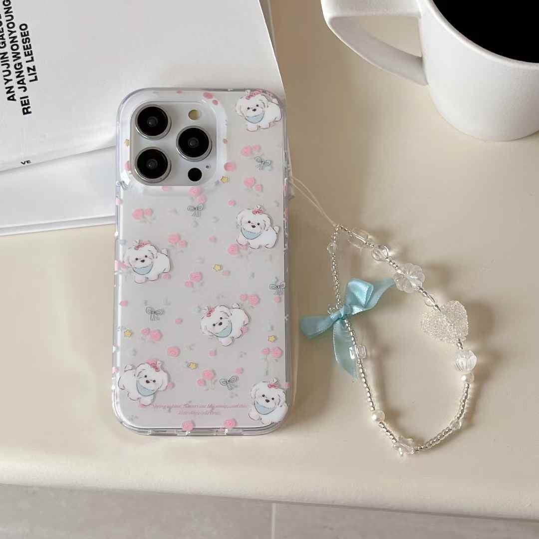 (Buy 1 Get 1 Free) Baby Puppy Silicon Case For iPhone With Bow Charm