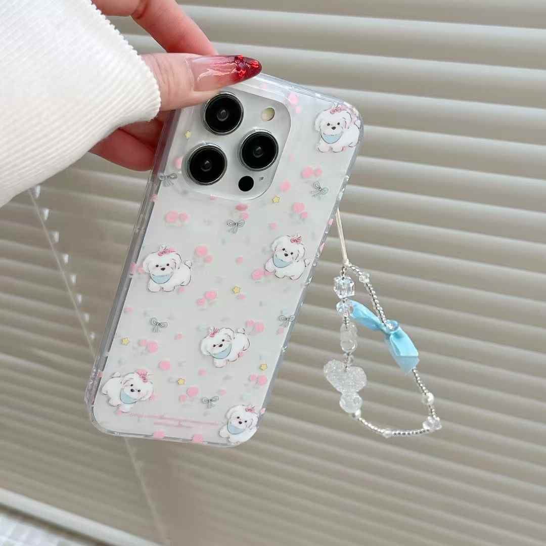(Buy 1 Get 1 Free) Baby Puppy Silicon Case For iPhone With Bow Charm