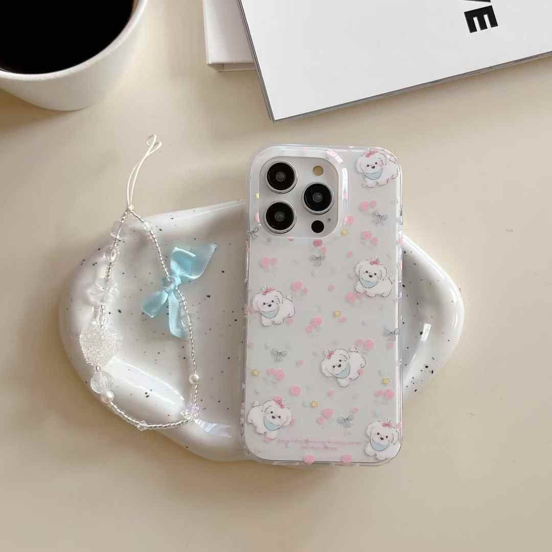 (Buy 1 Get 1 Free) Baby Puppy Silicon Case For iPhone With Bow Charm