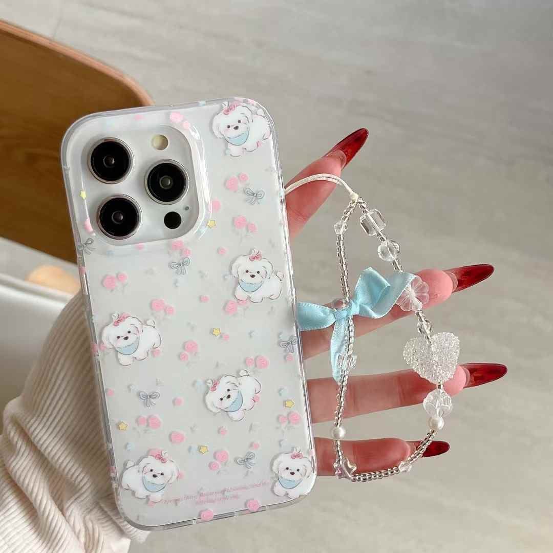 (Buy 1 Get 1 Free) Baby Puppy Silicon Case For iPhone With Bow Charm