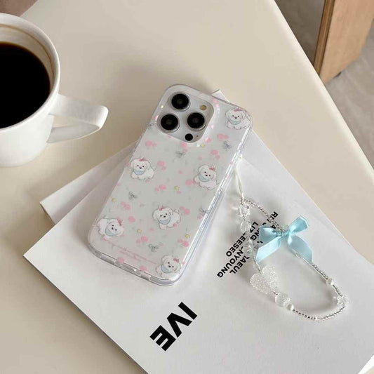 (Buy 1 Get 1 Free) Baby Puppy Silicon Case For iPhone With Bow Charm