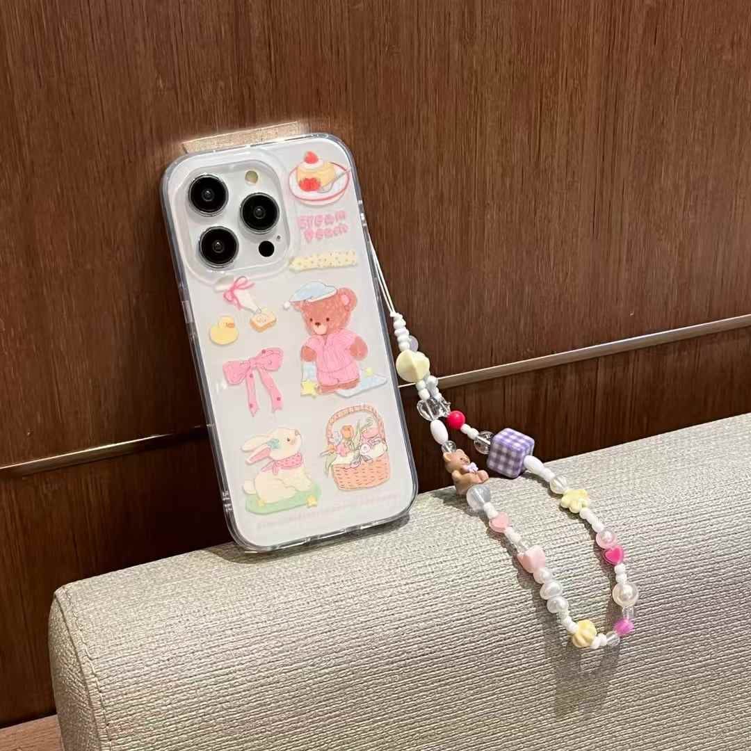 (Buy 1 Get 1 Free) Cute Cartoon Silicon Case For iPhone With Charm