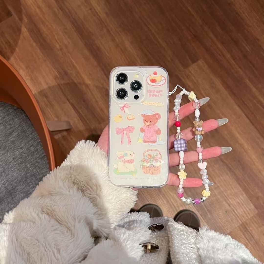 (Buy 1 Get 1 Free) Cute Cartoon Silicon Case For iPhone With Charm