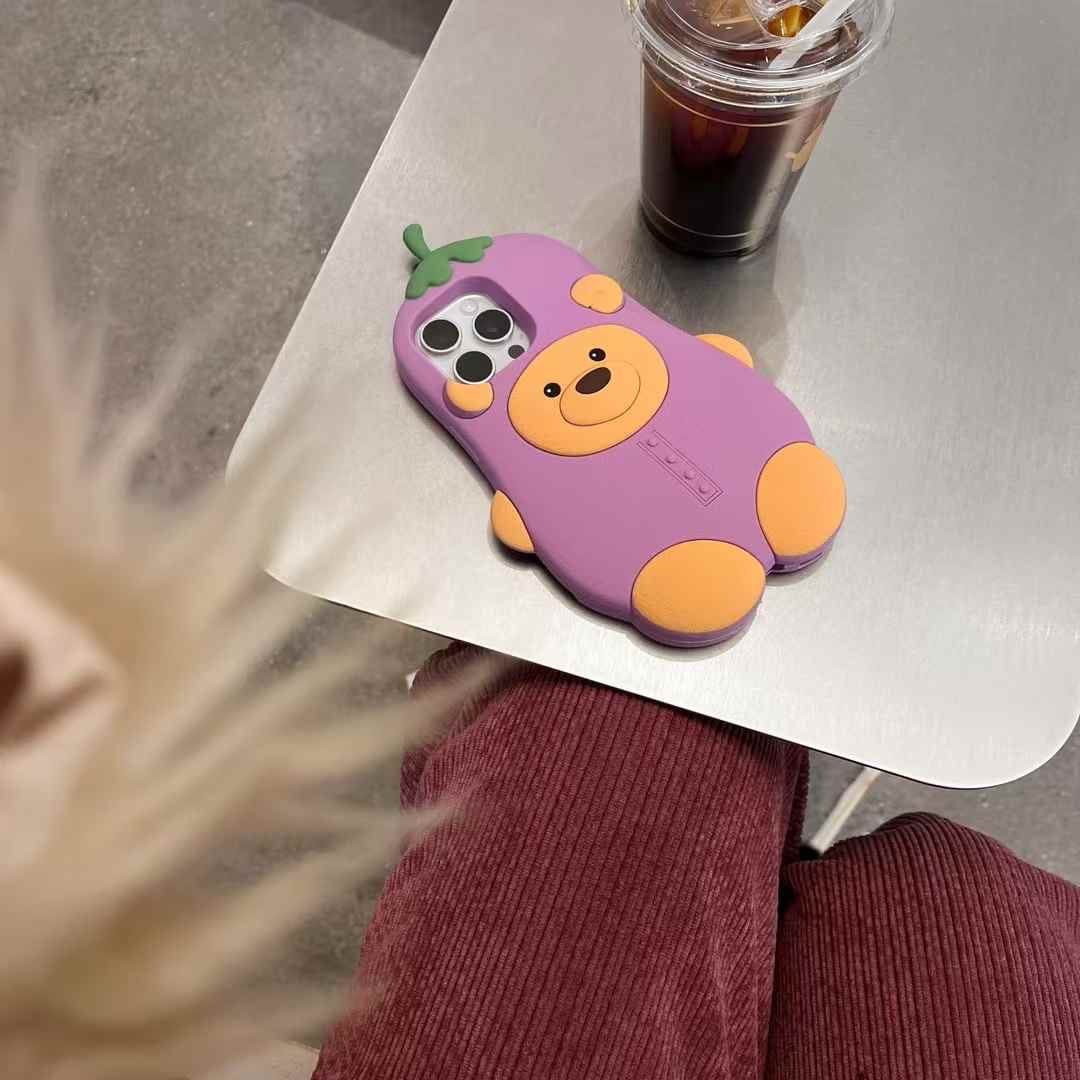 (Buy 1 Get 1 Free) Bear Brinjal Silicon Case For iPhone