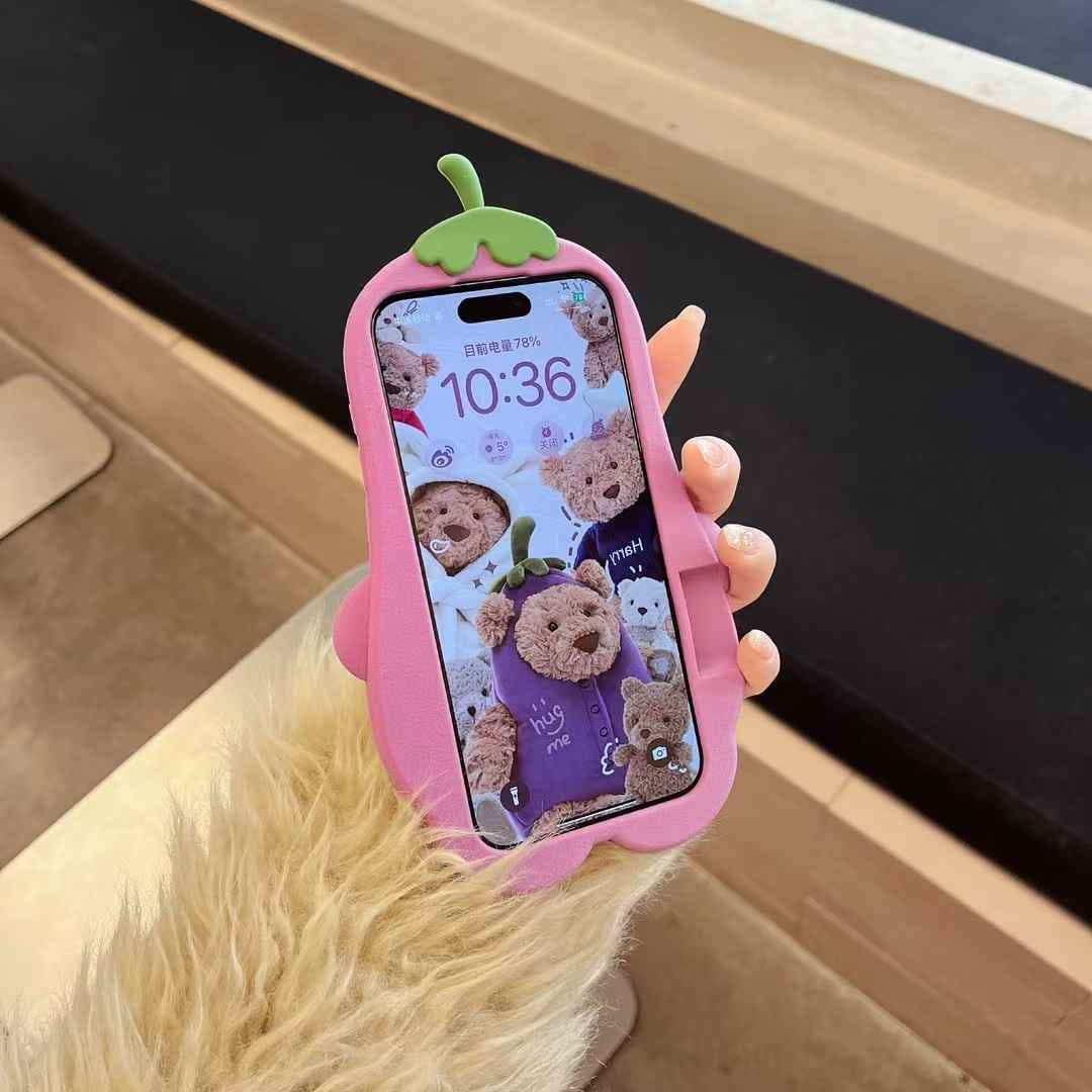 (Buy 1 Get 1 Free) Bear Brinjal Silicon Case For iPhone