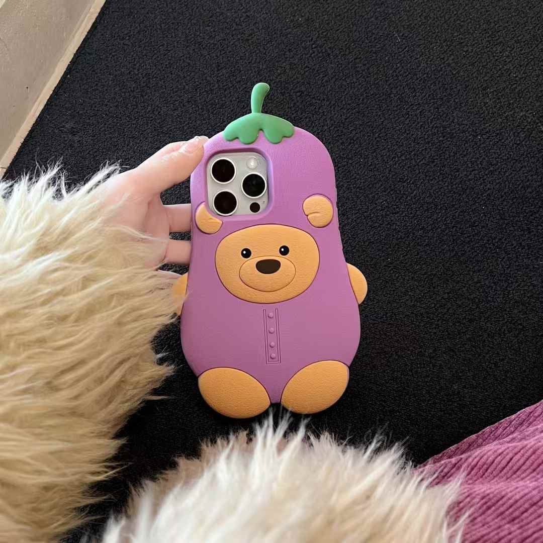 (Buy 1 Get 1 Free) Bear Brinjal Silicon Case For iPhone