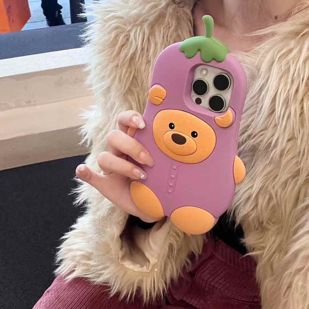 (Buy 1 Get 1 Free) Bear Brinjal Silicon Case For iPhone