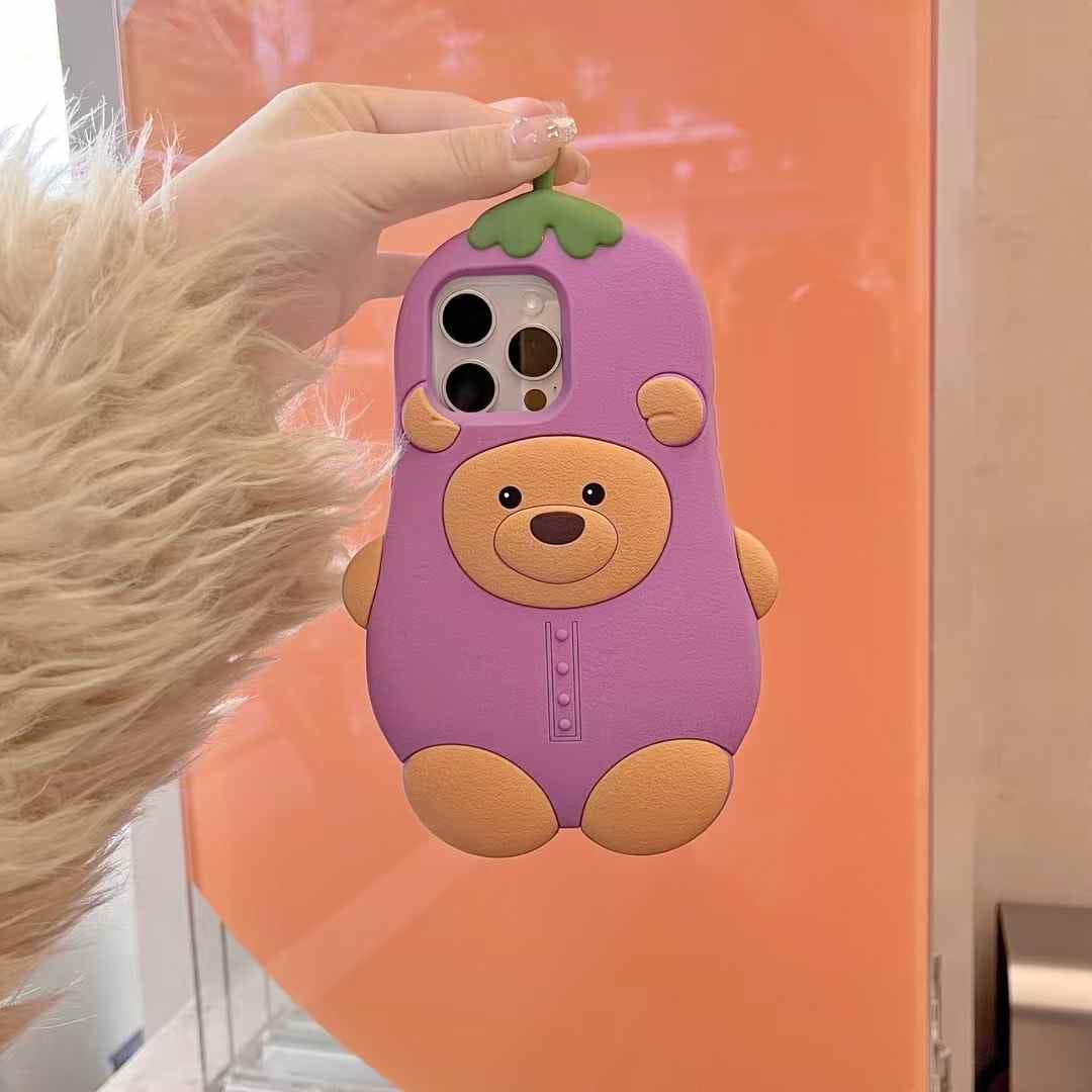 (Buy 1 Get 1 Free) Bear Brinjal Silicon Case For iPhone