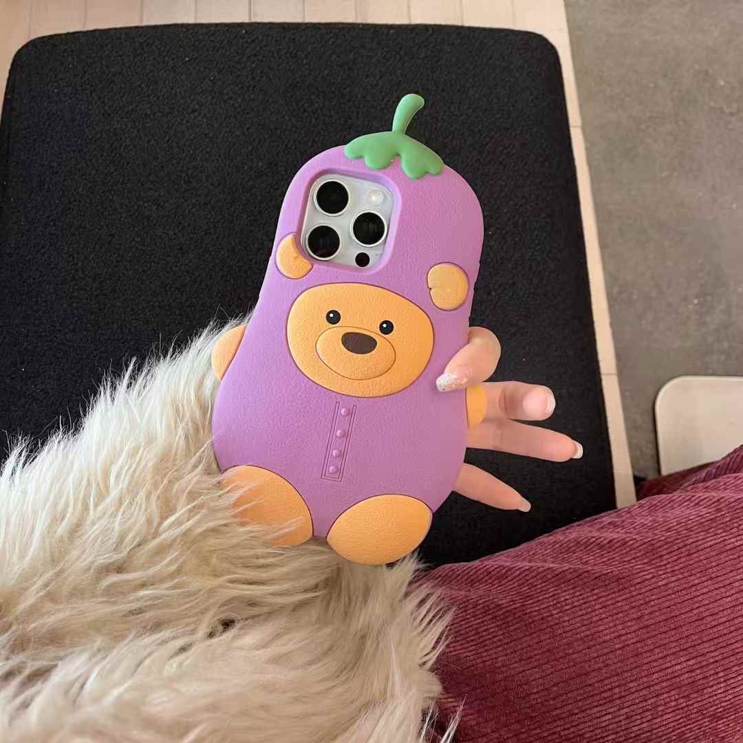 (Buy 1 Get 1 Free) Bear Brinjal Silicon Case For iPhone
