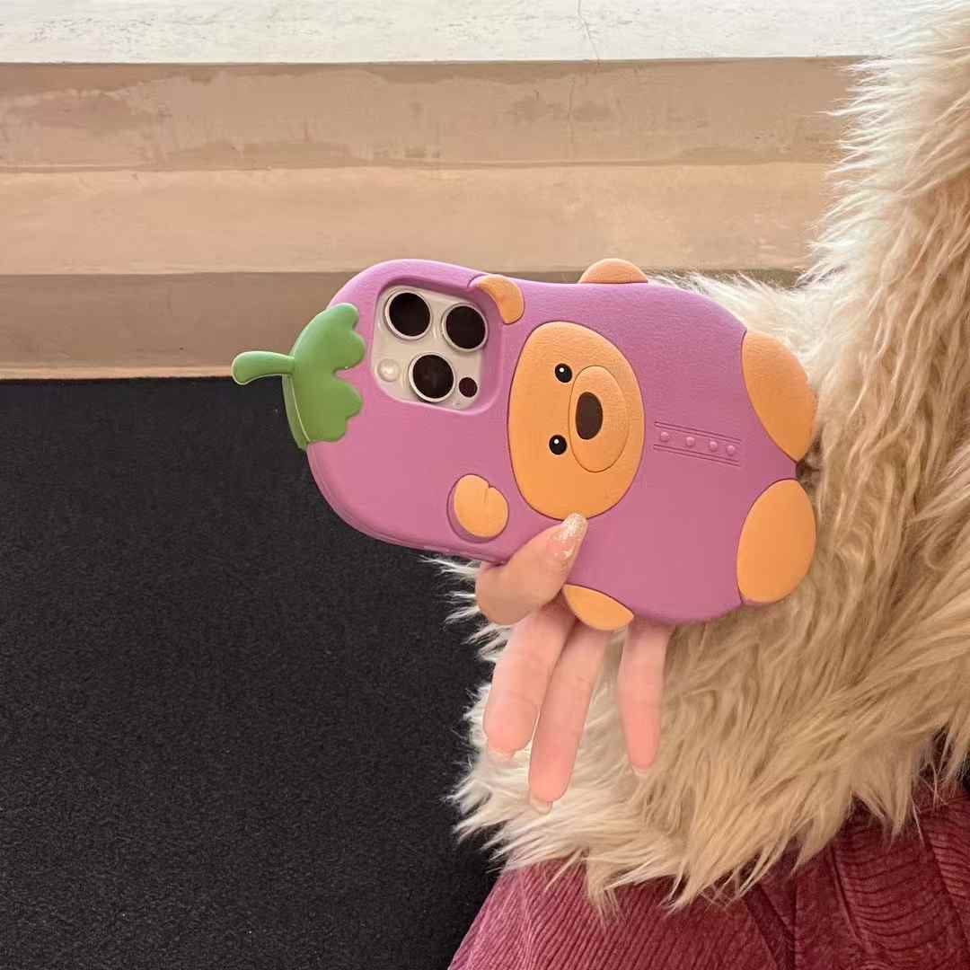 (Buy 1 Get 1 Free) Bear Brinjal Silicon Case For iPhone
