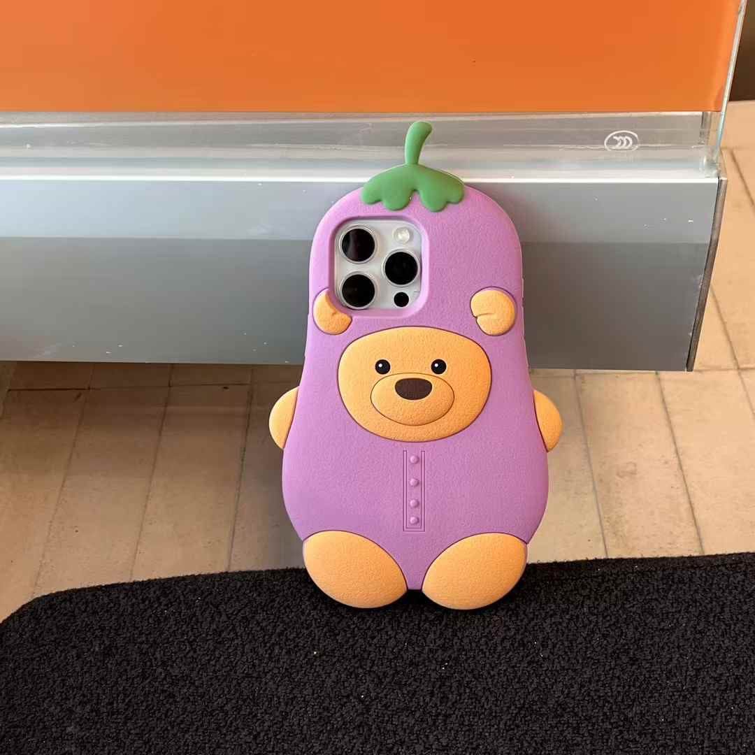 (Buy 1 Get 1 Free) Bear Brinjal Silicon Case For iPhone