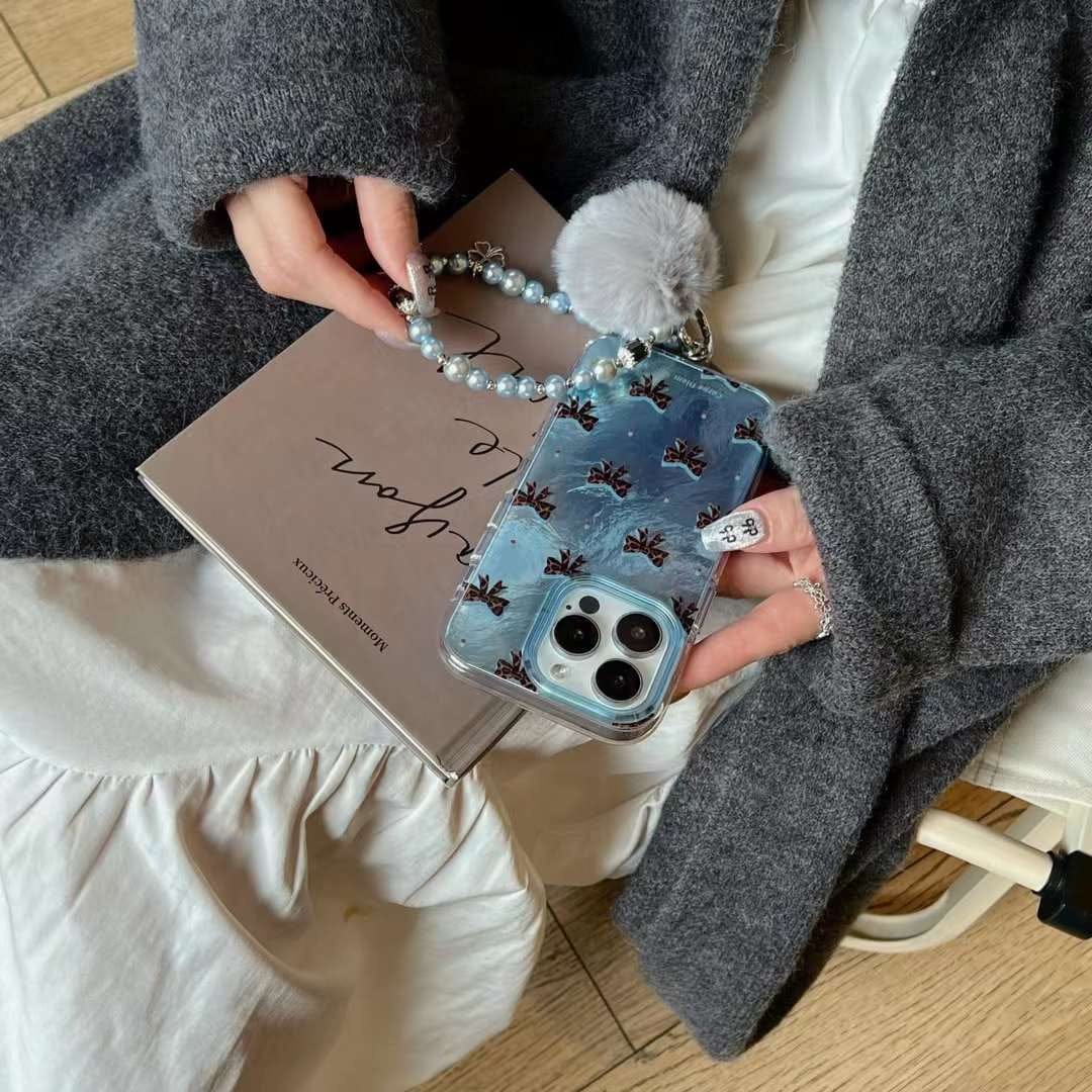 (Buy 1 Get 1 Free) Holographic Bow Pattern Silicon iPhone Case With Rhinestone Charm